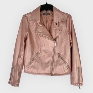 BAGATELLE NWT PINK/ROSE GOLD METALLIC MOTO JACKET